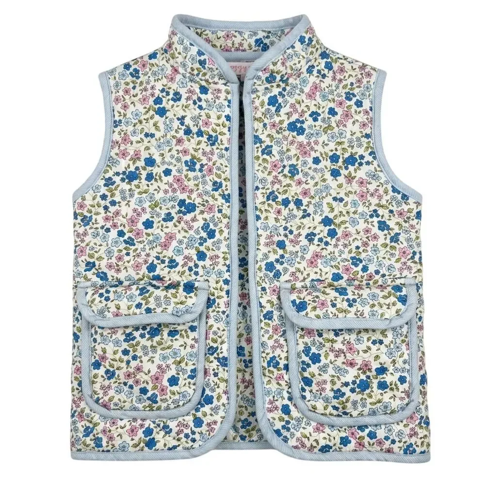 Peggy Green Quilted Floral Vest Girls Size 3